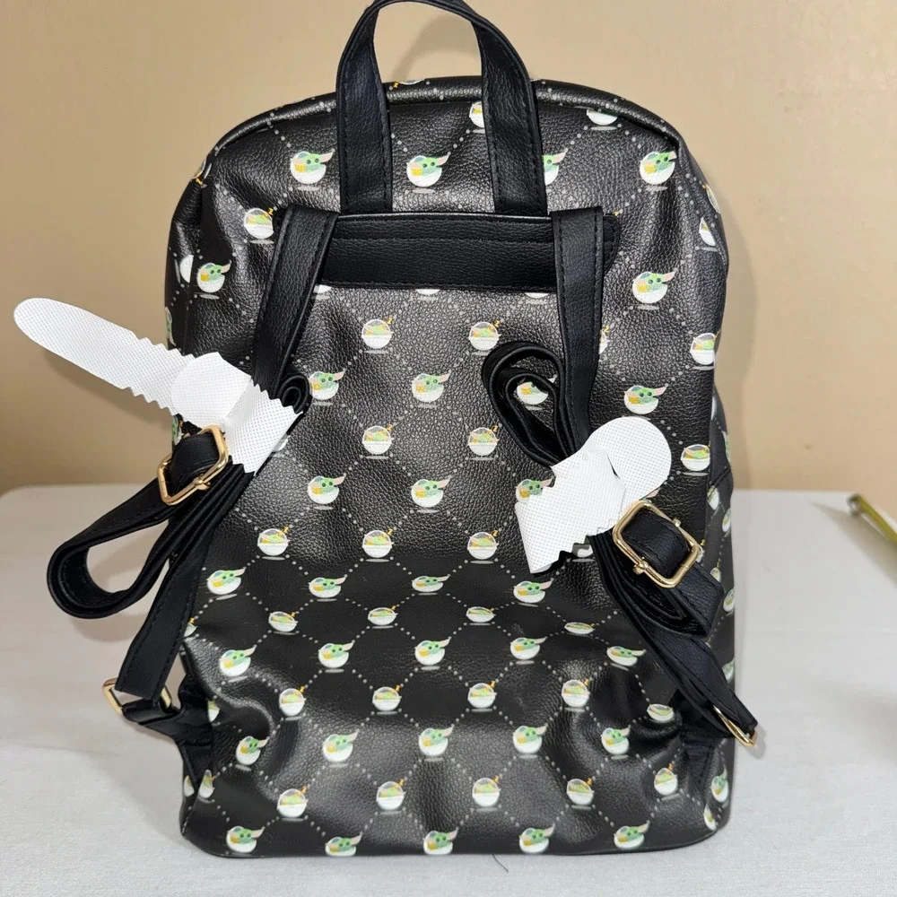 Star Wars The Mandalorian‎ Grogu Baby Yoda Mini Backpack Black Faux Leather Bag